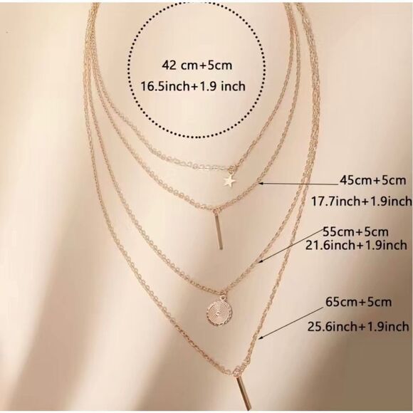 Star Bar Medallion Multi-layer Necklace 18K Gold Plated - Picture 4 of 5